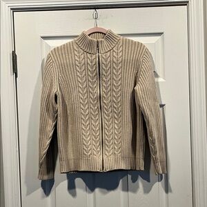 Lands' End Women's Tan Cable Knit Cardigan Size M 10-12
